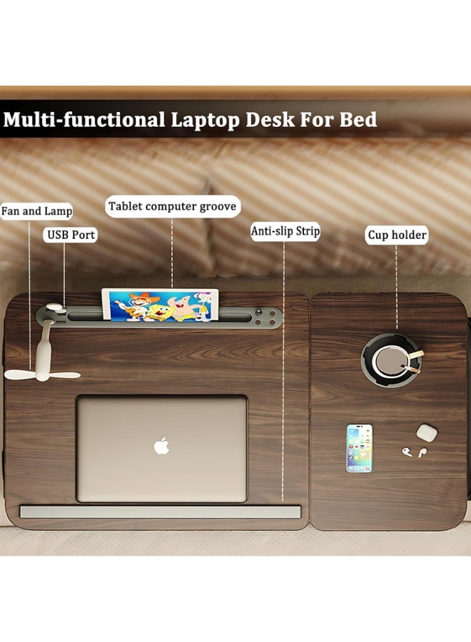 Arabest Adjustable Laptop Stand for Bed, Lap Desk, Portable Laptop Table with Cup and Tablet Card Slot, with Baffle Design to Prevent Items from Falling, Suitable for Studying and Working (Black-Upgraded) - Image 3