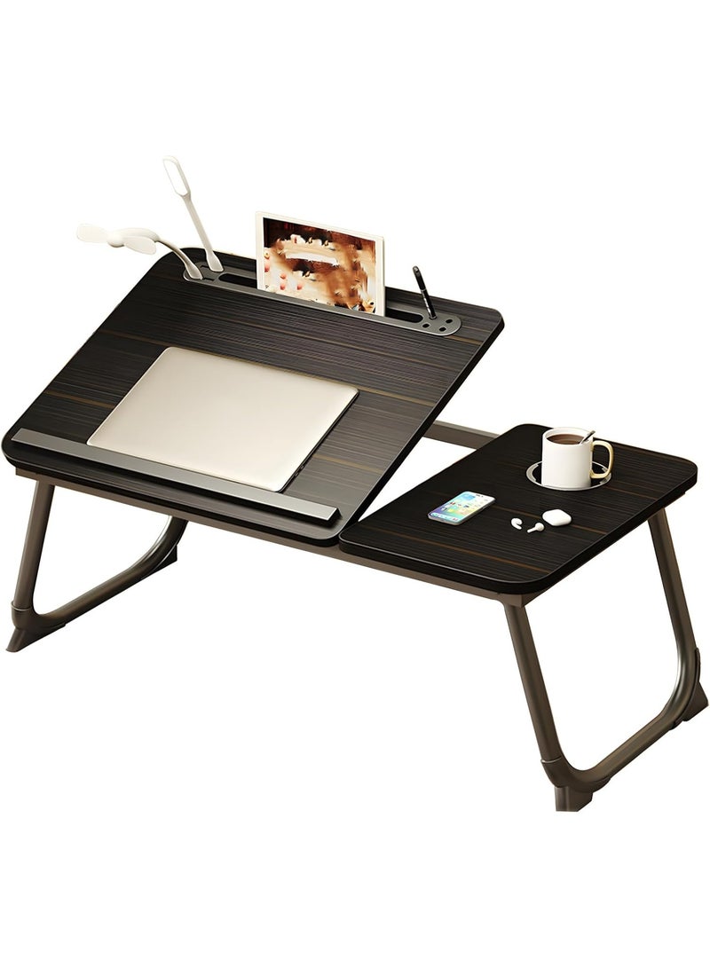 Arabest Adjustable Laptop Stand for Bed, Lap Desk, Portable Laptop Table with Cup and Tablet Card Slot, with Baffle Design to Prevent Items from Falling, Suitable for Studying and Working (Black-Upgraded) - Image 1