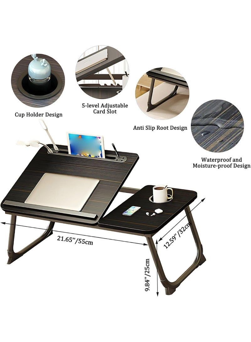 Arabest Adjustable Laptop Stand for Bed, Lap Desk, Portable Laptop Table with Cup and Tablet Card Slot, with Baffle Design to Prevent Items from Falling, Suitable for Studying and Working (Black-Upgraded) - Image 2