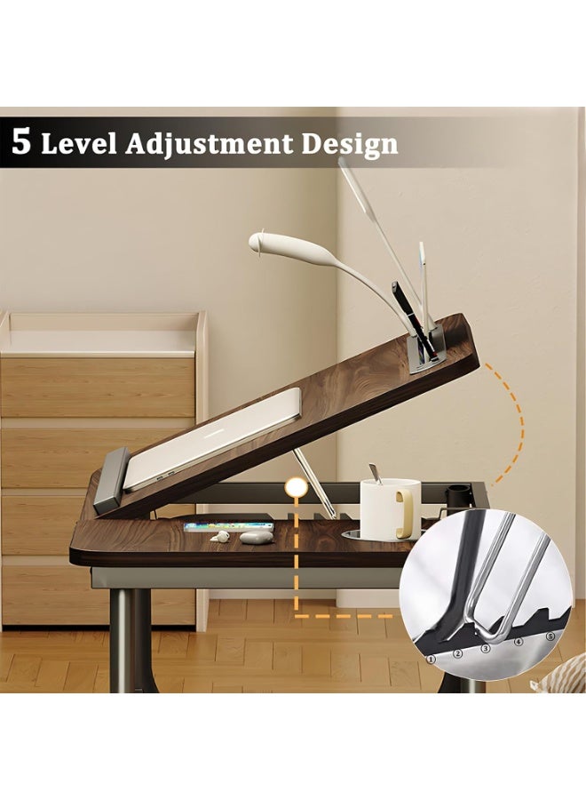 Arabest Adjustable Laptop Stand for Bed, Lap Desk, Portable Laptop Table with Cup and Tablet Card Slot, with Baffle Design to Prevent Items from Falling, Suitable for Studying and Working (Black-Upgraded) - Image 5
