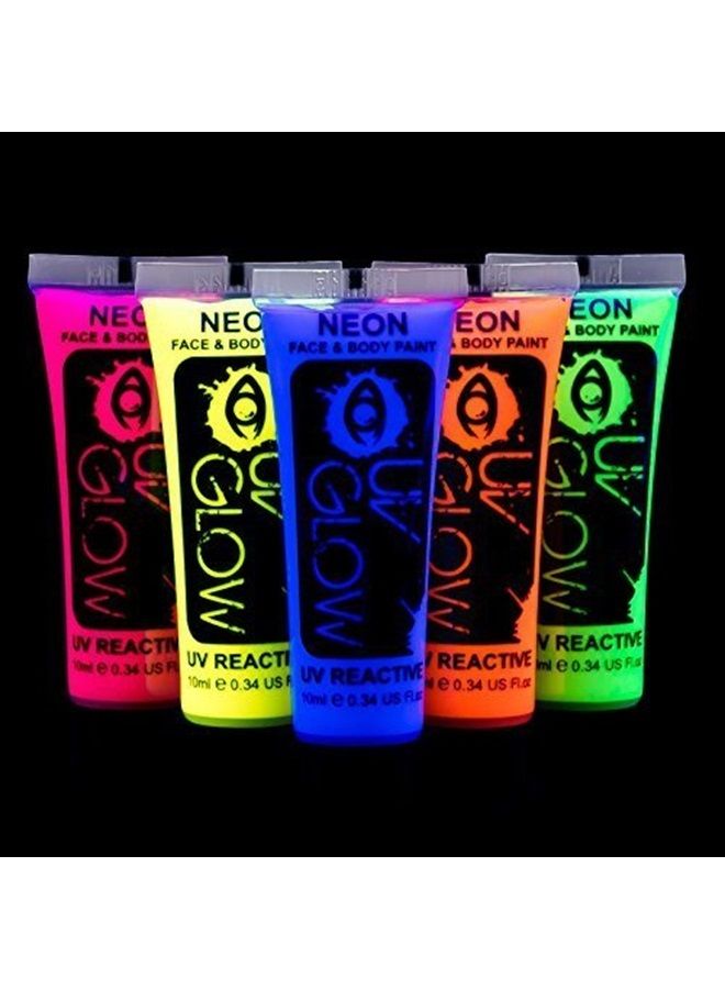 UV Glow طلاء الوجه والجسم بالأشعة السوداء 0.34 أونصة - نيون فلوريسنت (0.34 أونصة سائلة (عبوة من 5)) - Image 1