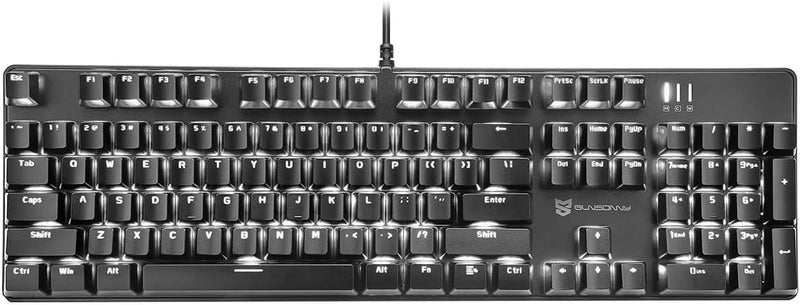 Merdia Hot Swappable Mechanical Gaming Keyboard - White Backlit with Blue Switches and 104 Keys Layout - Wired Gaming Keyboard - Image 1
