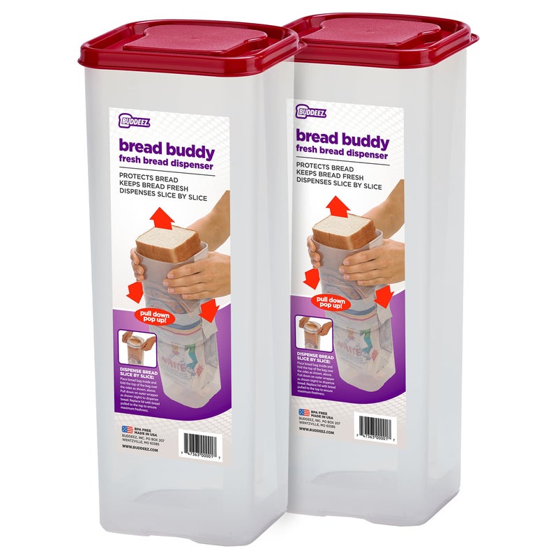 Buddeez Bread Buddy Bread Box â€“ Red Lid, Pack of 2 - Image 1