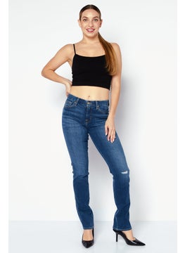7 FOR ALL MANKIND Women Regular Fit Mid Rise Straight Leg Stretch Jeans, Blue  - Image 4
