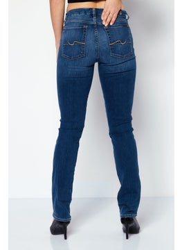 7 FOR ALL MANKIND Women Regular Fit Mid Rise Straight Leg Stretch Jeans, Blue  - Image 3