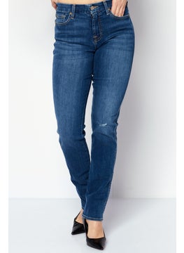 7 FOR ALL MANKIND Women Regular Fit Mid Rise Straight Leg Stretch Jeans, Blue  - Image 1