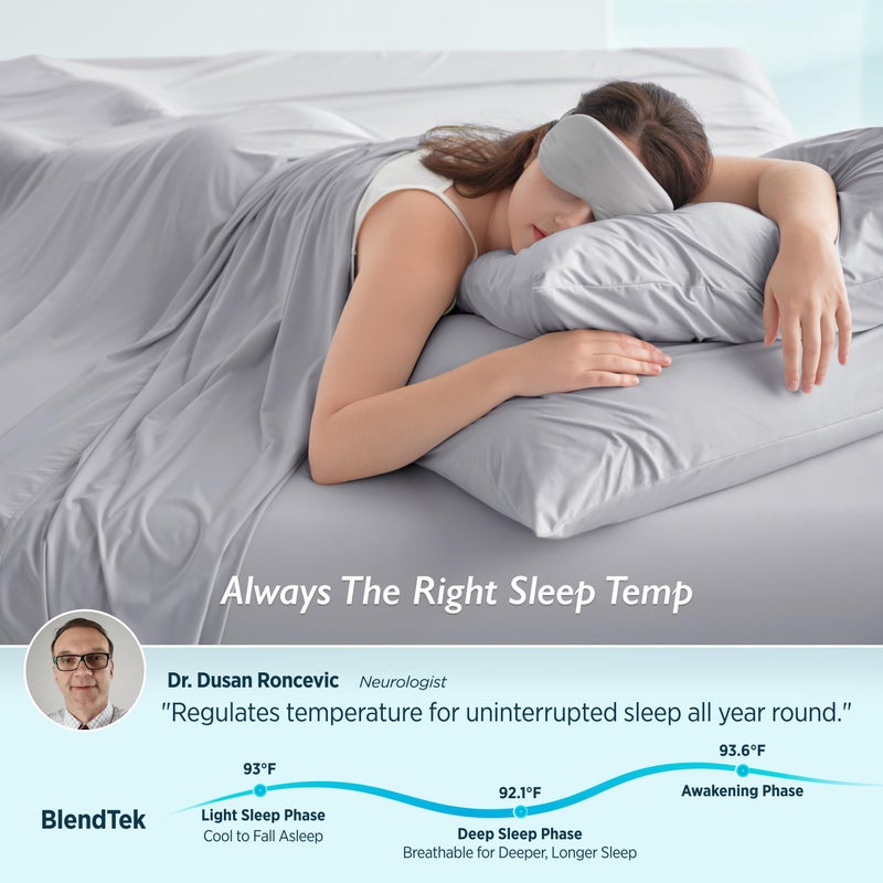 Breescape Cooling Sheets King Size - BlendTek Dry & Cool Technology Cooling Bed Sheets for Hot Sleepers and Night Sweats, Q-Max>0.46 Tech King Sheet Set, Deep Pocket Up to 18", Misty Gray - Image 3