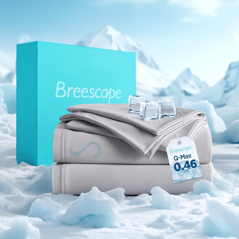 Breescape Cooling Sheets King Size - BlendTek Dry & Cool Technology Cooling Bed Sheets for Hot Sleepers and Night Sweats, Q-Max>0.46 Tech King Sheet Set, Deep Pocket Up to 18", Misty Gray - Image 1