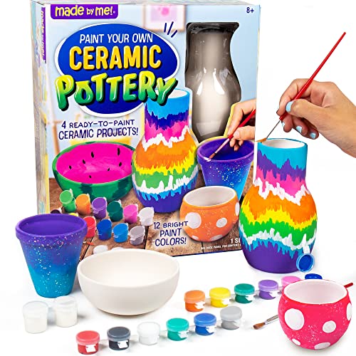 Made By Me Paint Your Own Ceramic Pottery Fun Ceramic Painting Kit for Kids Paint Your Own Ceramic Pottery Dish Flower Pot Vase Bowl Great Staycation Activity for Kids Ages 6 7 8 9 Multi - Image 1