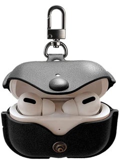 نيبمينينت جراب جلدي أصلي متوافق مع سماعات Air Pods Pro الجيل الثاني 2022 غطاء واقي لسماعات Air Pods Pro علبة شحن لاسلكية غطاء جلد ناعم مع حلقة مفاتيح باللون الأسود  - Image 1
