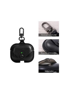 نيبمينينت جراب جلدي أصلي متوافق مع سماعات Air Pods Pro الجيل الثاني 2022 غطاء واقي لسماعات Air Pods Pro علبة شحن لاسلكية غطاء جلد ناعم مع حلقة مفاتيح باللون الأسود  - Image 3