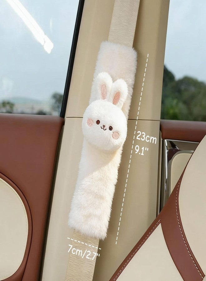 Zigihos 2 PCS Seat Belt Cover Pad, Cute Kawaii Cartoon Seatbelt Covers for Kids and Women, Winter Plush Fluffy Soft Seat Belt Cover, Bunny Dog Bear Seatbelt Cushion,Car Seat Strap Pads (F-Bunny) - Image 2