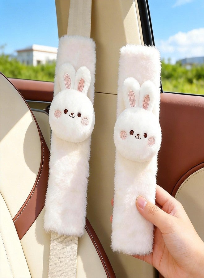 Zigihos 2 PCS Seat Belt Cover Pad, Cute Kawaii Cartoon Seatbelt Covers for Kids and Women, Winter Plush Fluffy Soft Seat Belt Cover, Bunny Dog Bear Seatbelt Cushion,Car Seat Strap Pads (F-Bunny) - Image 1