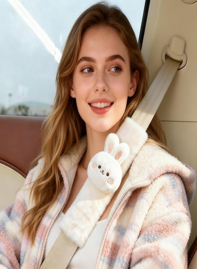 Zigihos 2 PCS Seat Belt Cover Pad, Cute Kawaii Cartoon Seatbelt Covers for Kids and Women, Winter Plush Fluffy Soft Seat Belt Cover, Bunny Dog Bear Seatbelt Cushion,Car Seat Strap Pads (F-Bunny) - Image 4