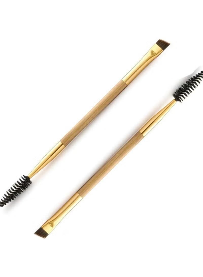 جيكومو مجموعة فرشاة شفاه العين والرموش المحترفة من 2 قطع ذات نهايات مزدوجة - نهاية مائلة لتصميم دقيق + عصا حلزونية لتركيب طبيعي، تصميم ذهبي أنيق - Image 1