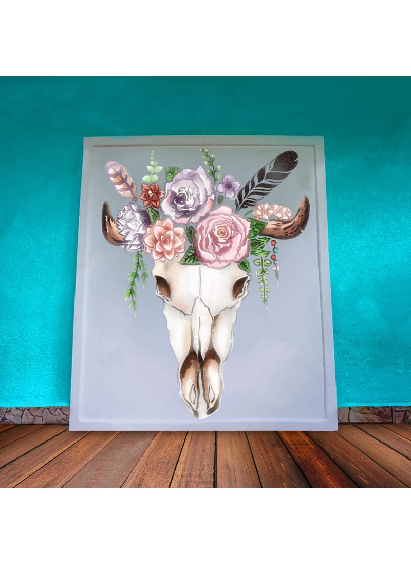 G GSS Designs GSS Designs Floral Goat Skull Stencils 12x16Inch Reusable Feather Goat Stencils for Painting on Walls Wood Furniture Crafts Farmhouse Goat Stencils  - Image 2