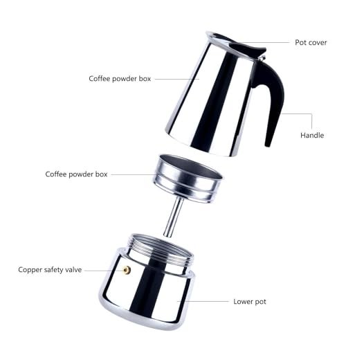 Bridge2shopping Stainless Steel Induction Base Espresso Coffee Maker, Moka Pot, 6 CUP - 300 ML - Image 3