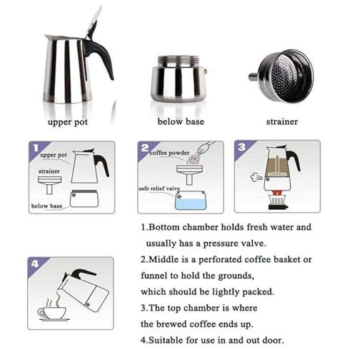 Bridge2shopping Stainless Steel Induction Base Espresso Coffee Maker, Moka Pot, 6 CUP - 300 ML - Image 4