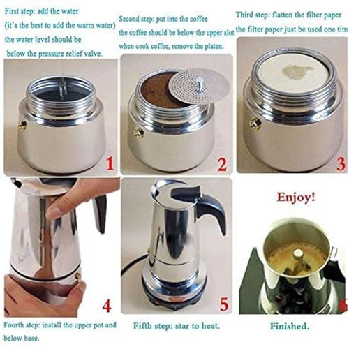 Bridge2shopping Stainless Steel Induction Base Espresso Coffee Maker, Moka Pot, 6 CUP - 300 ML - Image 5