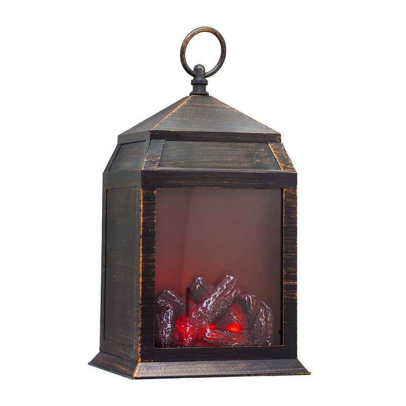 YAKii YAKii 12 H Fireplace Lantern 6 Super Bright LEDs 6 Hours Timer Battery OperatedPlastic Hanging Sitting Decoration Indoor  Outdoor UseChristmas Day Decoration Antique Copper Brushed 