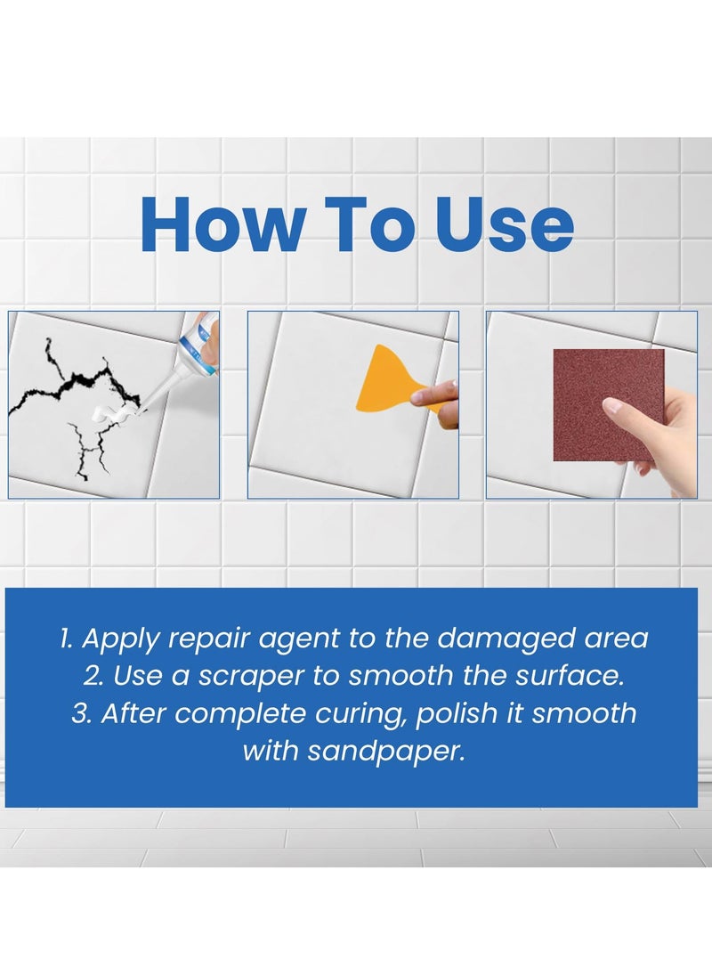 Tile Grout Paint with Scraper and Sandpaper Cement Crack Filler Grout Sealer for Shower Tile Floor Tile and More Complete Solution for Filling Cracks and Gaps in Tile Surfaces White