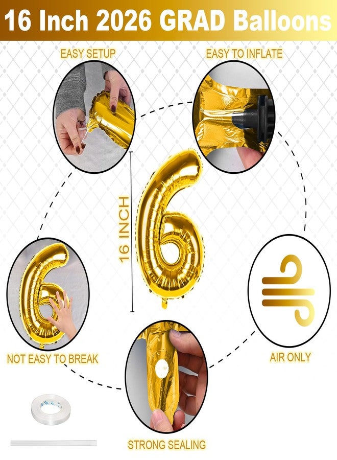 Paeyeq 2026 Congrats Grad Balloons, 16 Inch Metallic Gold 2026 GRAD Foil Balloons Banner Sign for Graduation Decorations 2026, College High School Class of 2026 Graduate Congratulations Party Decor Supplies - Image 2