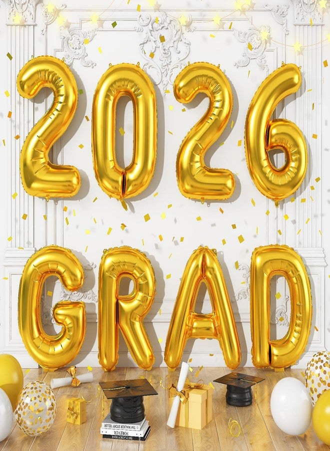 Paeyeq 2026 Congrats Grad Balloons, 16 Inch Metallic Gold 2026 GRAD Foil Balloons Banner Sign for Graduation Decorations 2026, College High School Class of 2026 Graduate Congratulations Party Decor Supplies - Image 1