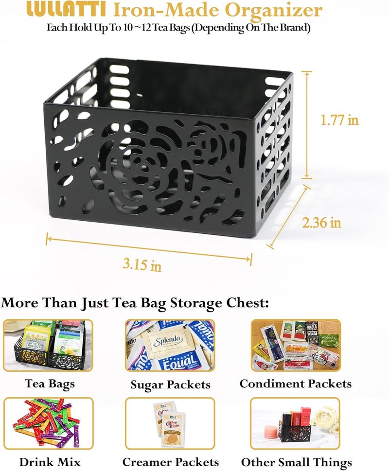 LULLATTI Tea Bag Organizer | Sugar Packet Organizer with Nano Mounting Tape, Elegant Hollow Rose Pattern Iron Tea Box, Holders for Sugar Packet, Drink Packet or Tea Bags (6 Pcs) - Image 2