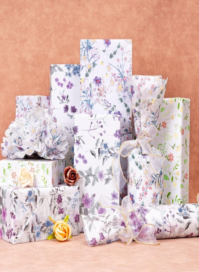 Larcenciel 60 Sheets Vintage Floral Tissue Paper, Wild Flowers Art Tissue Paper for Gift Bags, Colorful Watercolor Gift Wrapping Tissue Paper for Crafts Packaging Christmas Holiday Wedding,13.8x19.7in - Image 2