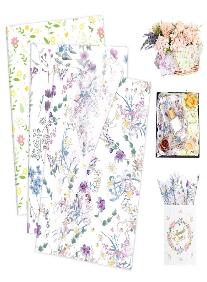 Larcenciel 60 Sheets Vintage Floral Tissue Paper, Wild Flowers Art Tissue Paper for Gift Bags, Colorful Watercolor Gift Wrapping Tissue Paper for Crafts Packaging Christmas Holiday Wedding,13.8x19.7in - Image 1