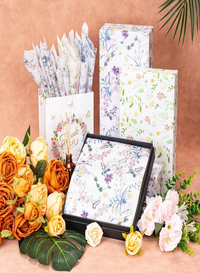 Larcenciel 60 Sheets Vintage Floral Tissue Paper, Wild Flowers Art Tissue Paper for Gift Bags, Colorful Watercolor Gift Wrapping Tissue Paper for Crafts Packaging Christmas Holiday Wedding,13.8x19.7in - Image 4