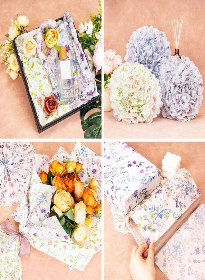 Larcenciel 60 Sheets Vintage Floral Tissue Paper, Wild Flowers Art Tissue Paper for Gift Bags, Colorful Watercolor Gift Wrapping Tissue Paper for Crafts Packaging Christmas Holiday Wedding,13.8x19.7in - Image 5