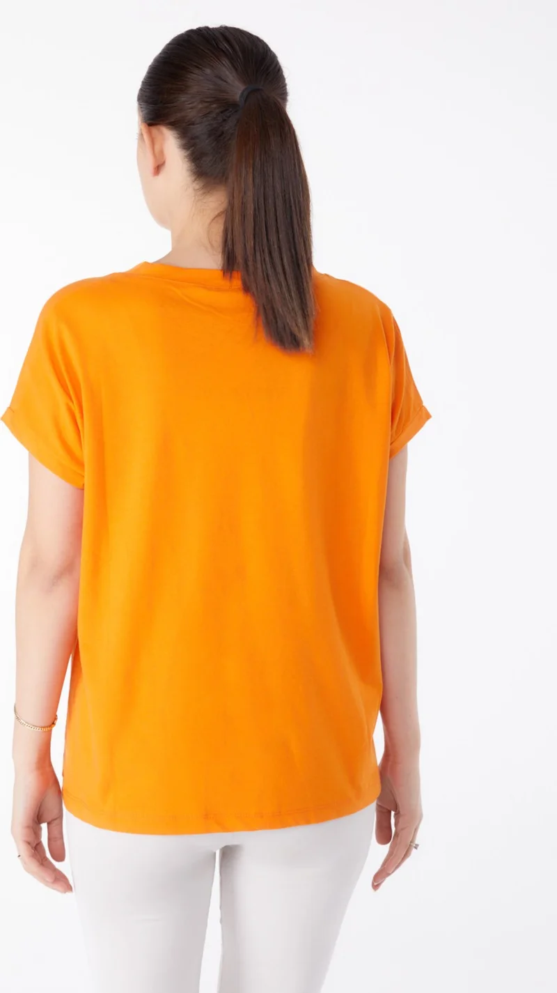 Tofisa Plain Mid Women's Orange V Neck T-Shirt - 25397
