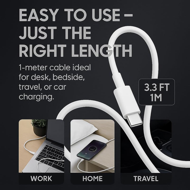 TOPGO 25W Original Type C to C 3.3 FT Fast Charging USB C Cable High-Speed & Data Transfer Compatible with Samsung Galaxy M15,F15,A15,A14,M14,F14,M34,F34,A34,A54,S21 Fe 5G,S22,S23 Type-C Cord,White - Image 2