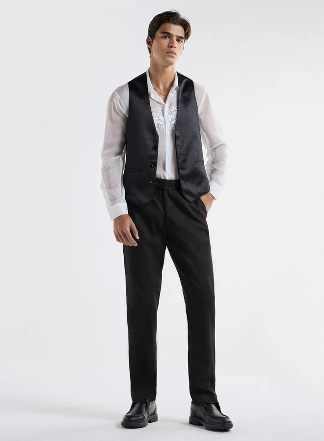 سبلاش فيڤ فيست سادة بدون أكمام مع فتحة أزرار مخفية