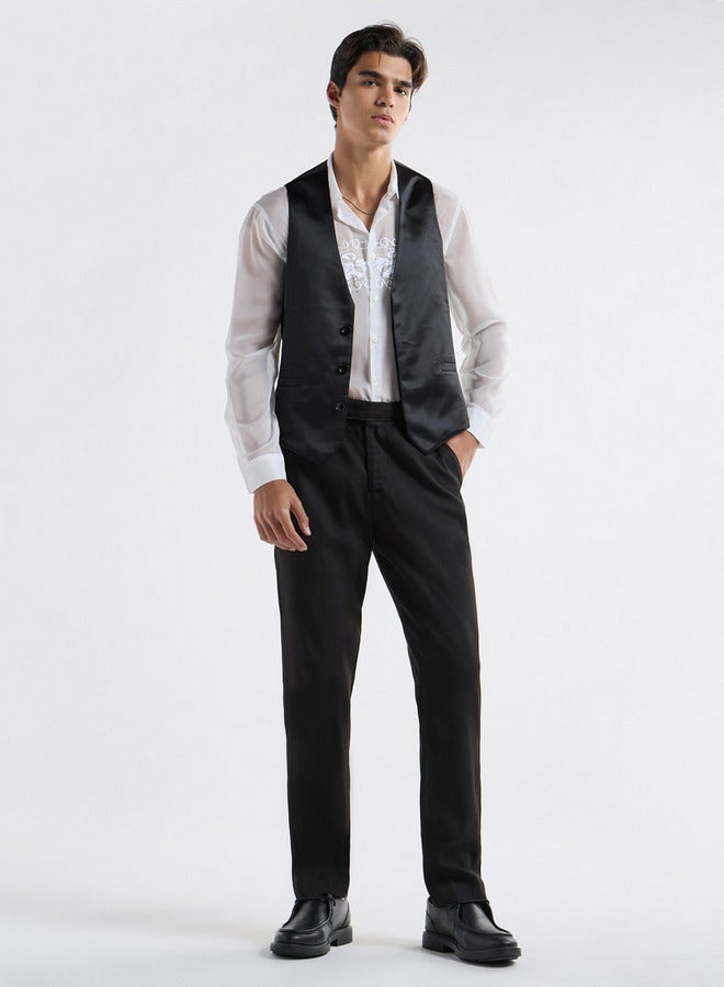 سبلاش فيڤ فيست سادة بدون أكمام مع فتحة أزرار مخفية - Image 2