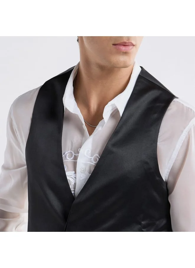 FAV Solid Sleeveless Waistcoat with Concealed Button Placket