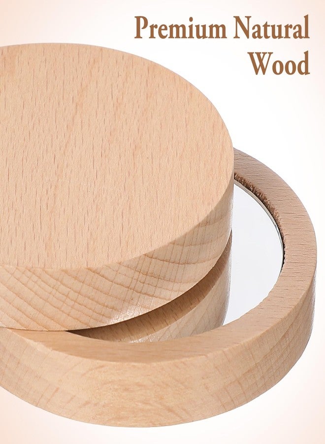 Lurrose مرآة لوروز المدمجة الخشبية 2 قطعة، مرآة جيب خشبية، حقيبة خشبية للسفر - Image 3