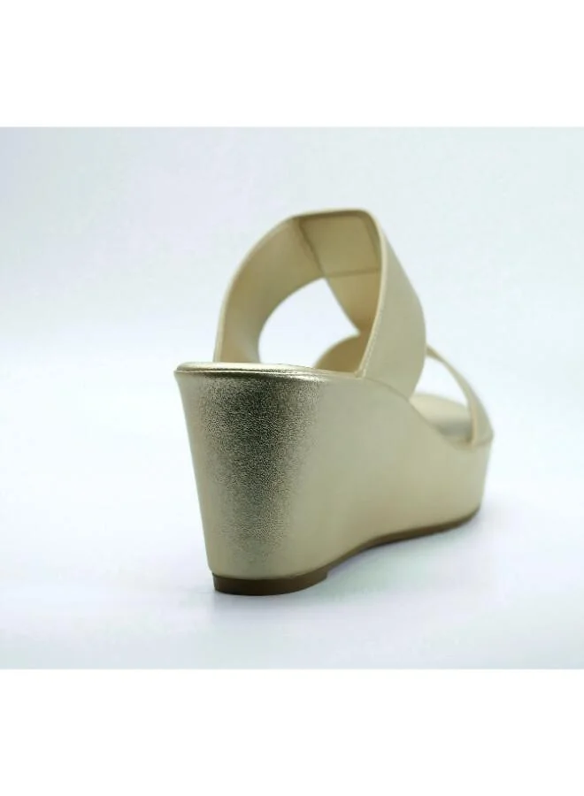 Michelle Morgan Gold 092-3119 Michelle Morgan Women's T Bar Wedge Heel Sandals 514RJ338 Gold for Women | Best Price UAE