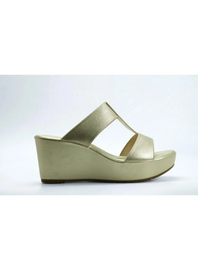 Michelle Morgan Gold 092-3119 Michelle Morgan Women's T Bar Wedge Heel Sandals 514RJ338 Gold for Women | Best Price UAE