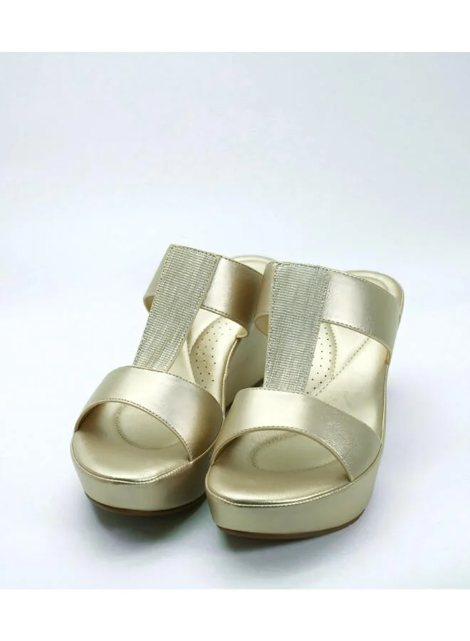 Michelle Morgan Gold 092-3119 Michelle Morgan Women's T Bar Wedge Heel Sandals 514RJ338 Gold for Women | Best Price UAE