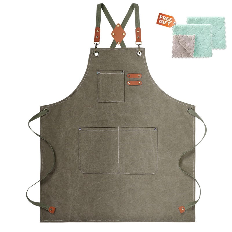 ZOMAO Cotton Canvas Cross Back Apron for Men and WomenChef Apron With Adjustable Strap and Large PocketsKitchen Cooking Baking Bib Heavy Duty Work Apron