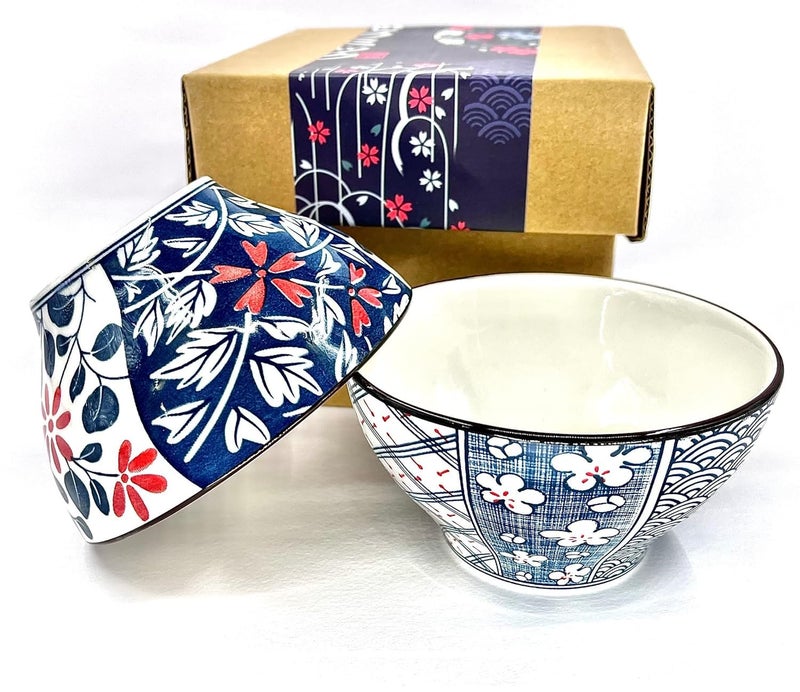 pepplo Porcelain Bowls For Kitchen, Cereal Bowls, Salad Bowls, Pasta Bowls, Soup Bowls, Dessert Bowls, Serving Bowls, Japanese Style Bowls, Noodles Bowls, Tableware Set, Microwave Safe (Multicolor, 2 Piece) - Image 1