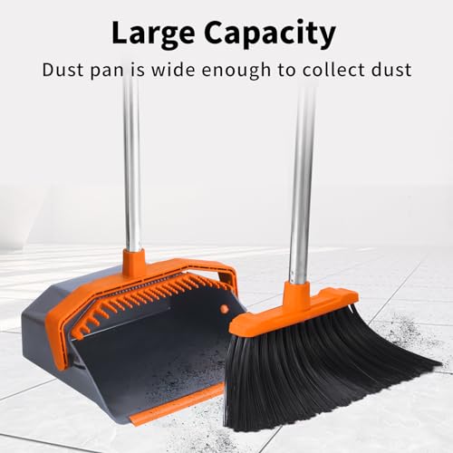 Tiumso Broom and Dustpan Set with 51'' Long Handle, Upright Broom and Dustpan Combo for Home Kitchen Office Restaurant Garage Lobby Dog Cat Pets Hair - Grey and Orange - Image 4