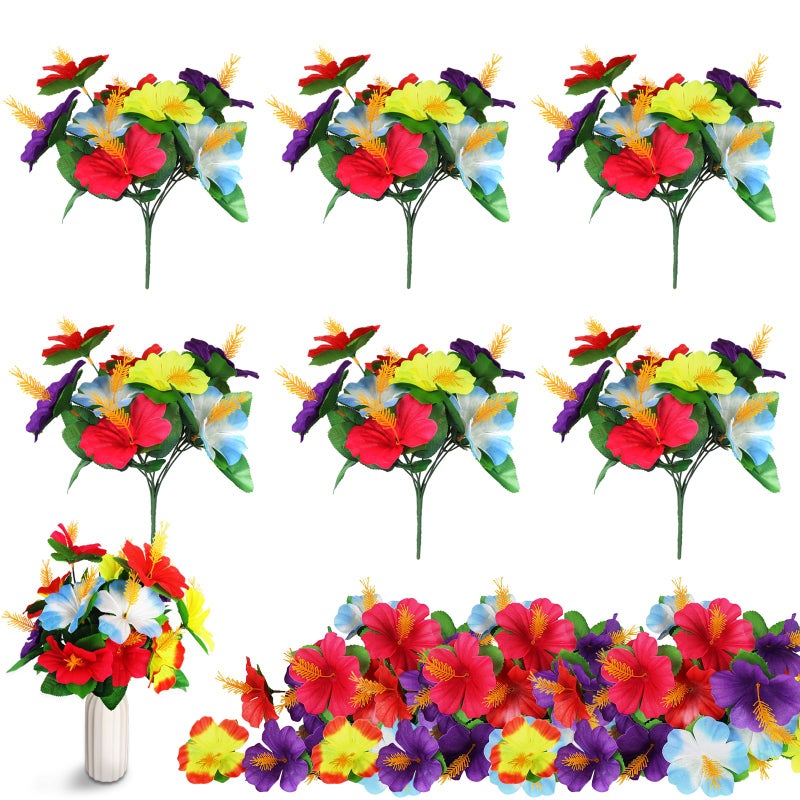 RMERVE 6 Pcs Hawaiian Flower Centerpieces for TablesTropical Flowers ArtificialFake Hibiscus Flowers Bouquet for Luau Summer Themed Party Birthday Home Wedding Office Garden Decoration Supplies - Image 2