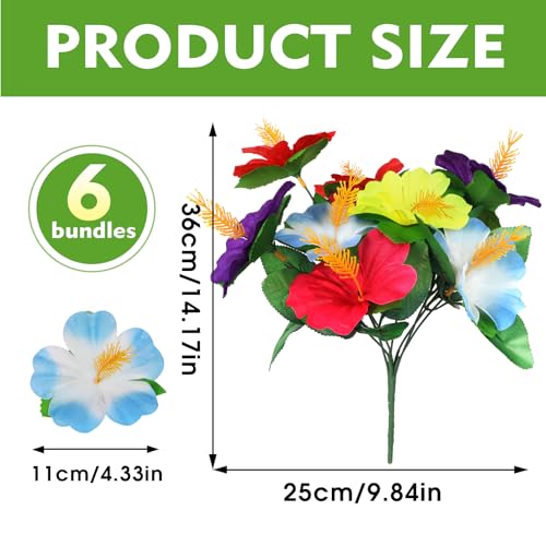 RMERVE 6 Pcs Hawaiian Flower Centerpieces for TablesTropical Flowers ArtificialFake Hibiscus Flowers Bouquet for Luau Summer Themed Party Birthday Home Wedding Office Garden Decoration Supplies - Image 3