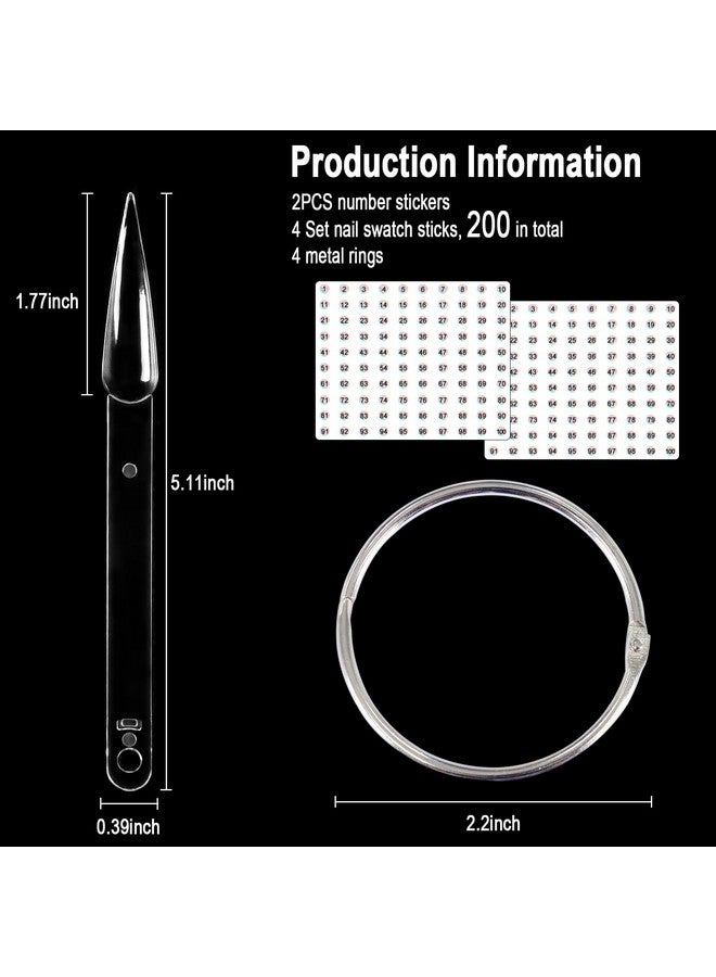 Allstarry Allstarry 200 Pcs Clear & Natural Nail Swatch Sticks with Ring and Numbered Tips Pointed Shaped Nail Art Polish Display Tips, False Nail Sample Sticks, Sacks of Transparent Nail Practice for Manicure - Image 2