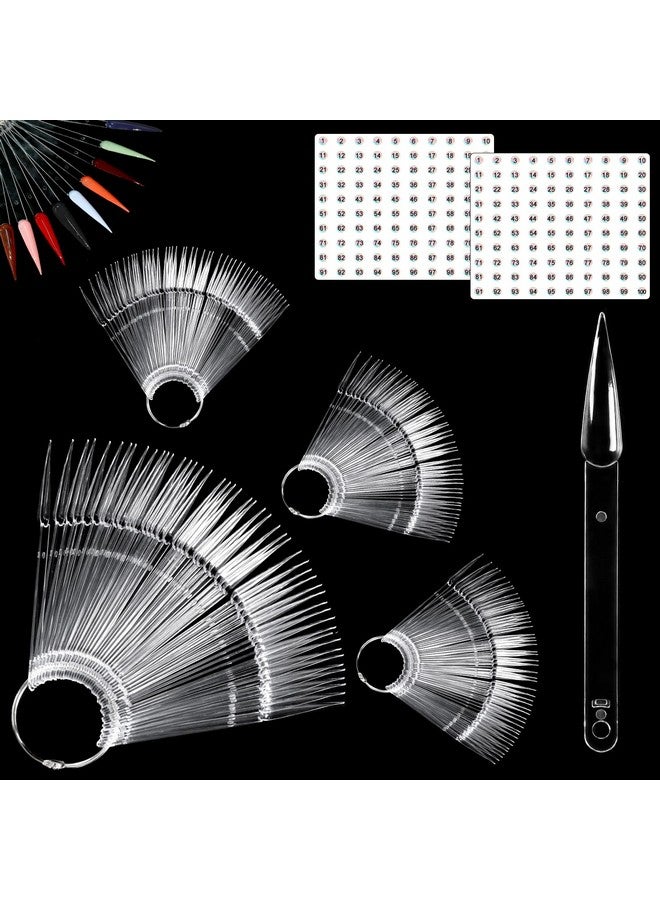 Allstarry Allstarry 200 Pcs Clear & Natural Nail Swatch Sticks with Ring and Numbered Tips Pointed Shaped Nail Art Polish Display Tips, False Nail Sample Sticks, Sacks of Transparent Nail Practice for Manicure - Image 1