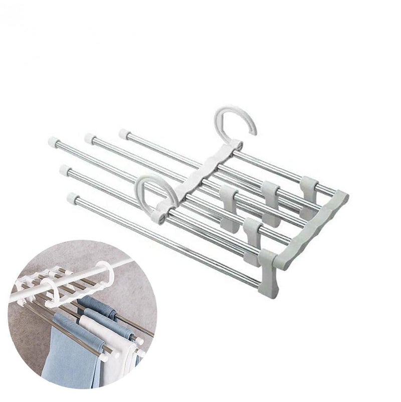 CELLEBII 5 in 1 Rack Stainless Steel Foldable Clothes Hanger for Wardrobe Magic Foldable Hanger Space Saving 2 - Image 1