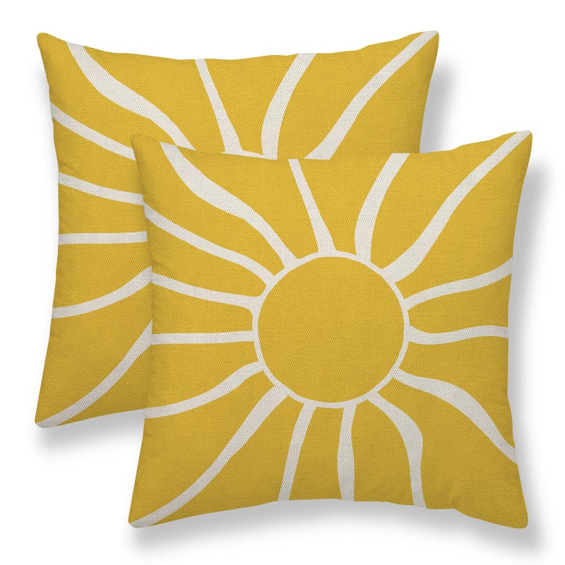 Summer Pillow Covers 18x18 Set of 2 Yellow Sunshine Decorative Outdoor Throw Pillow Covers Modern Farmhouse Cushion Case Linen Square for Home Couch Sofa
